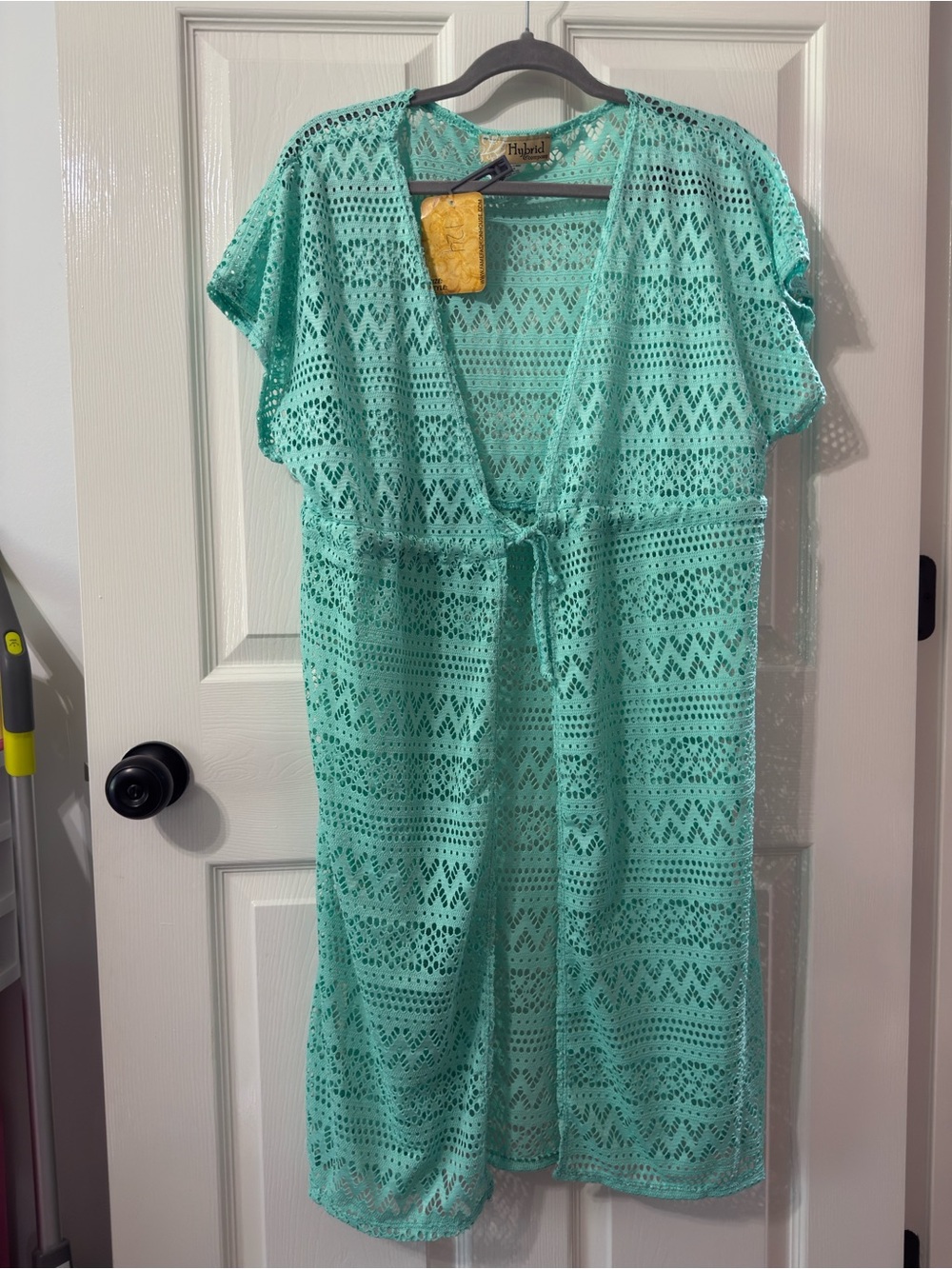 Hybrid & company Mint Green Crochet Midi Cover-Up with Tie Waist